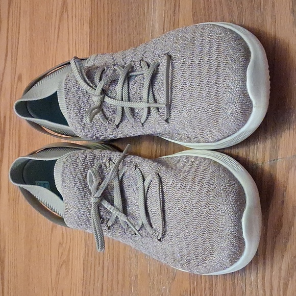 Skechers Shoes - You By Skechers Women's Knit Lace-Up Slip-On Sneakers in Sparkly Taupe and White